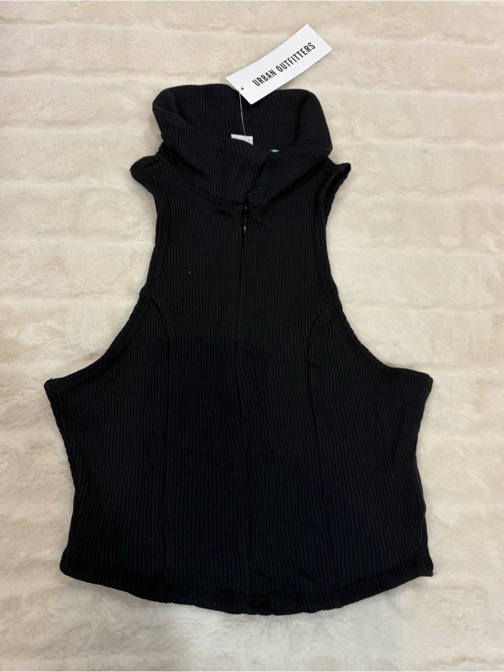 Urban Outfitters Black Ribbed Sleeveless Zip-Up Women’s One-Piece